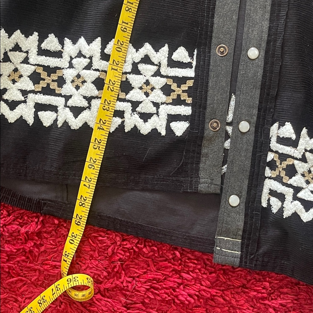 We The Free Black Corduroy Jacket/ Cardigan with White and Tan Patterns ) - Picture 11 of 11